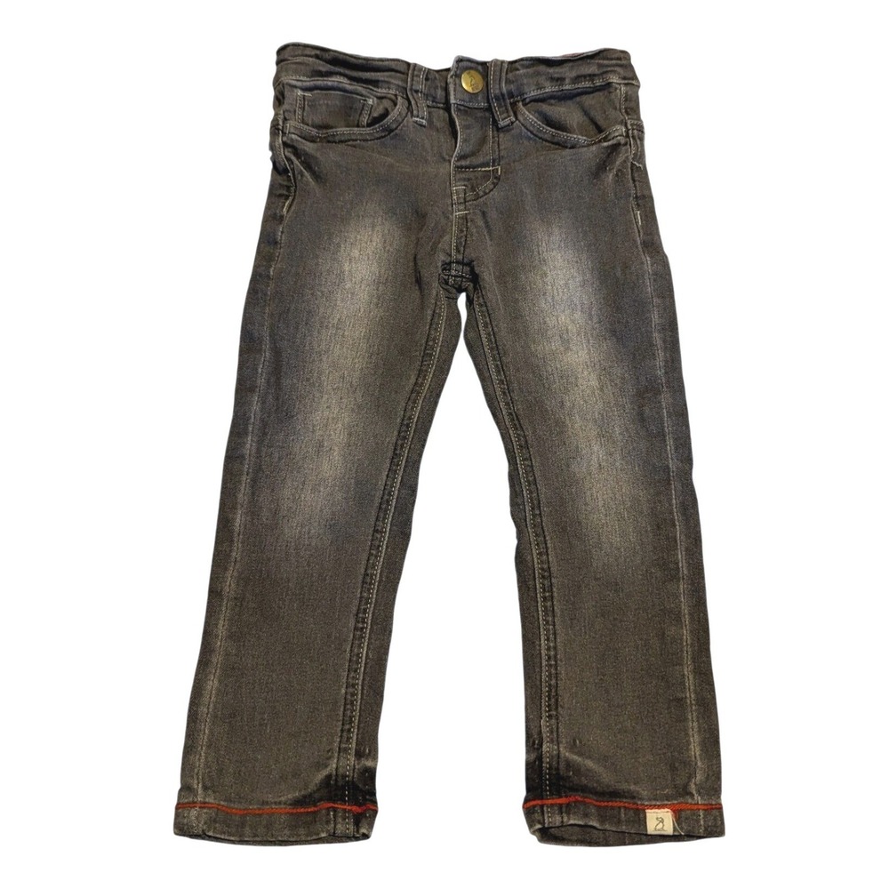 Me & Henry Boys Size 2/3Y Faded Blue Gray Straight Leg Jeans Contrast Red Stitch